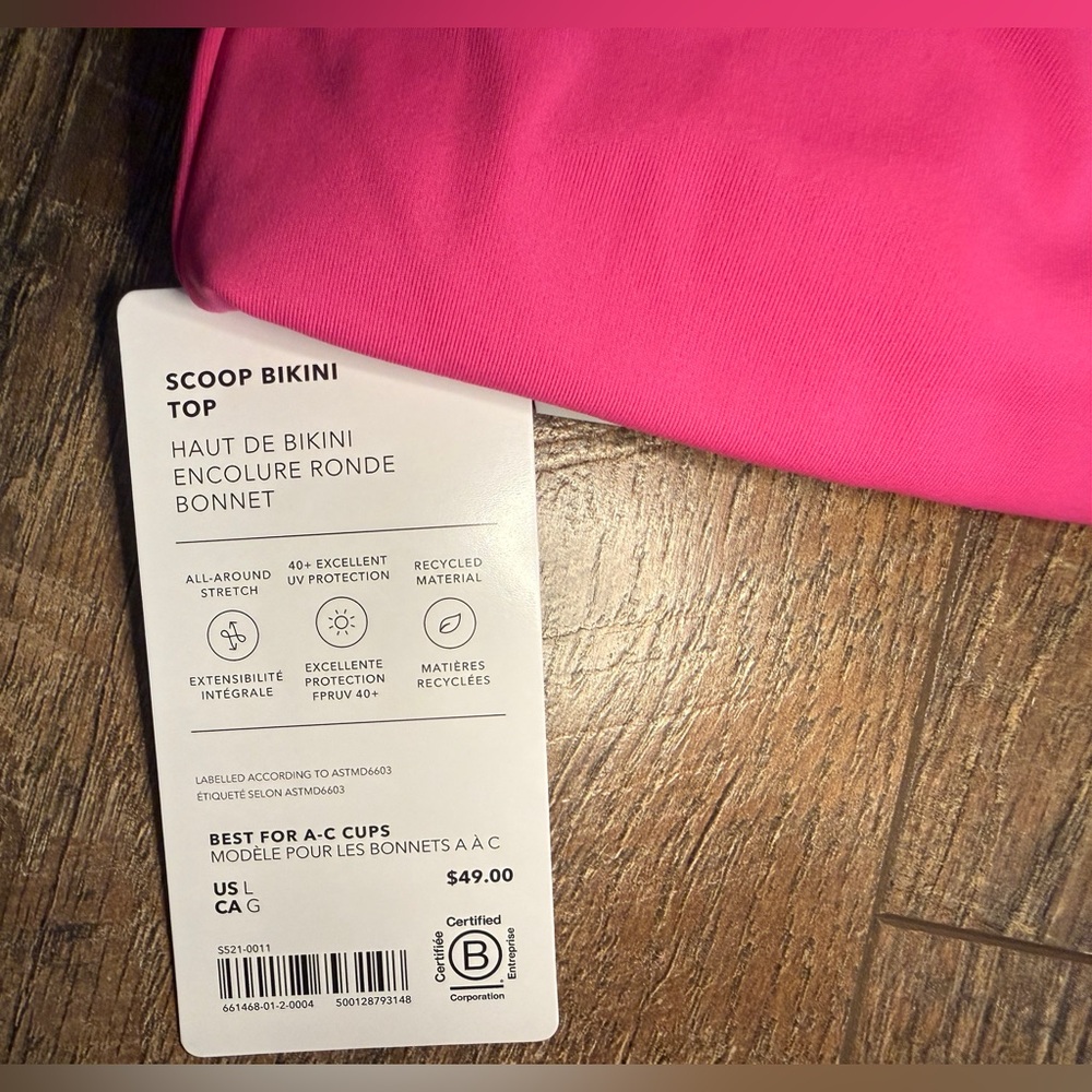 Athleta NWT SCOOP BIKINI SWIM TOP Hot Pink Sz L - Picture 4 of 5